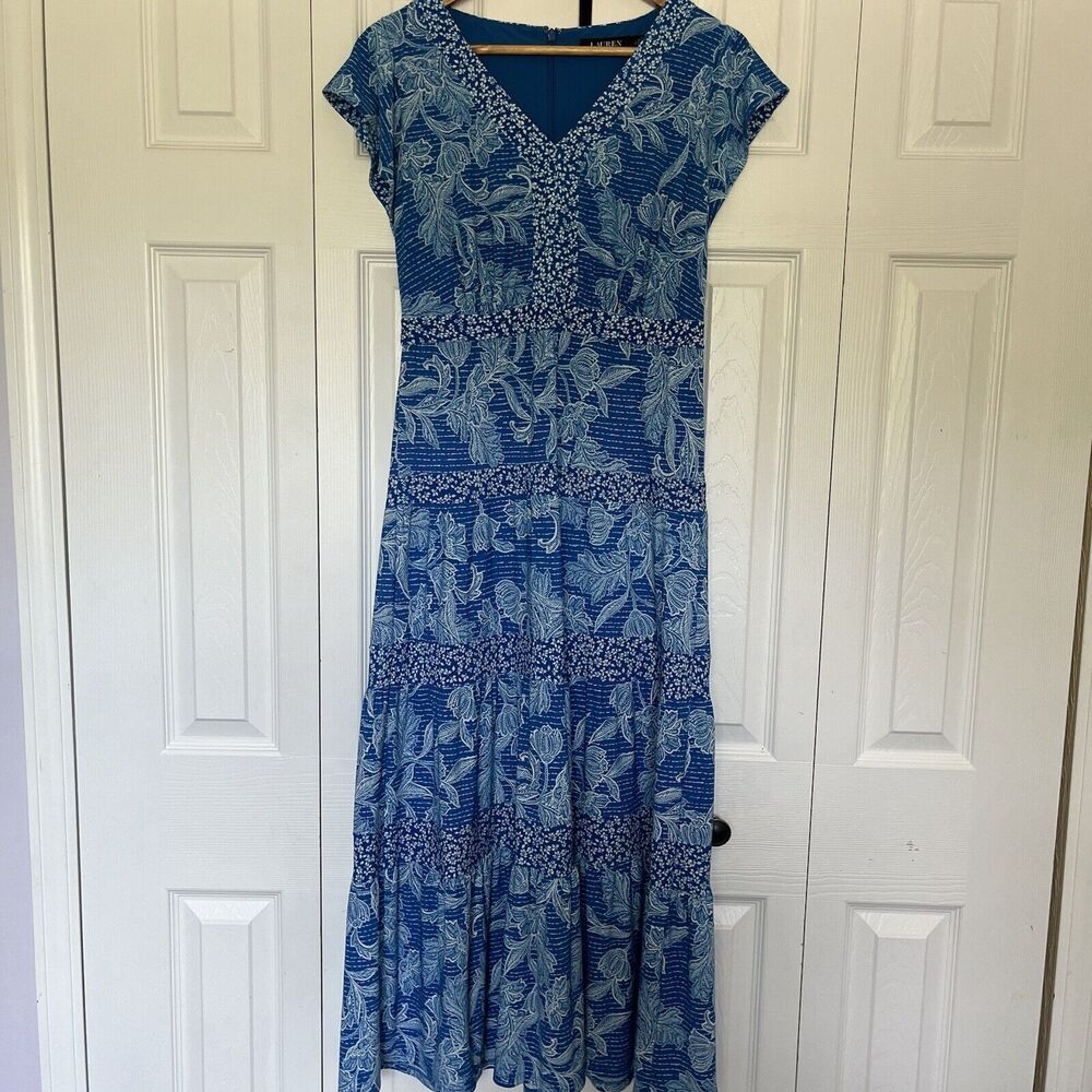 Women’s Ralph Lauren Black Label Blue Floral Midi Dress Size 2